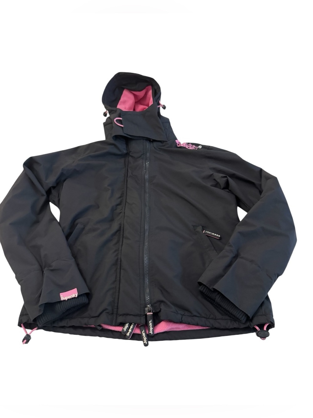 Superdry Original Windcheater Hooded Jacket Black Pink Fleece Women’s L